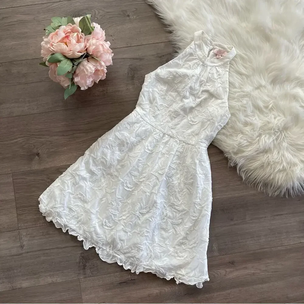Ted Baker Lorene White Floral Embroidered Halter‎ Fit & Flare Dress - Picture 4 of 9